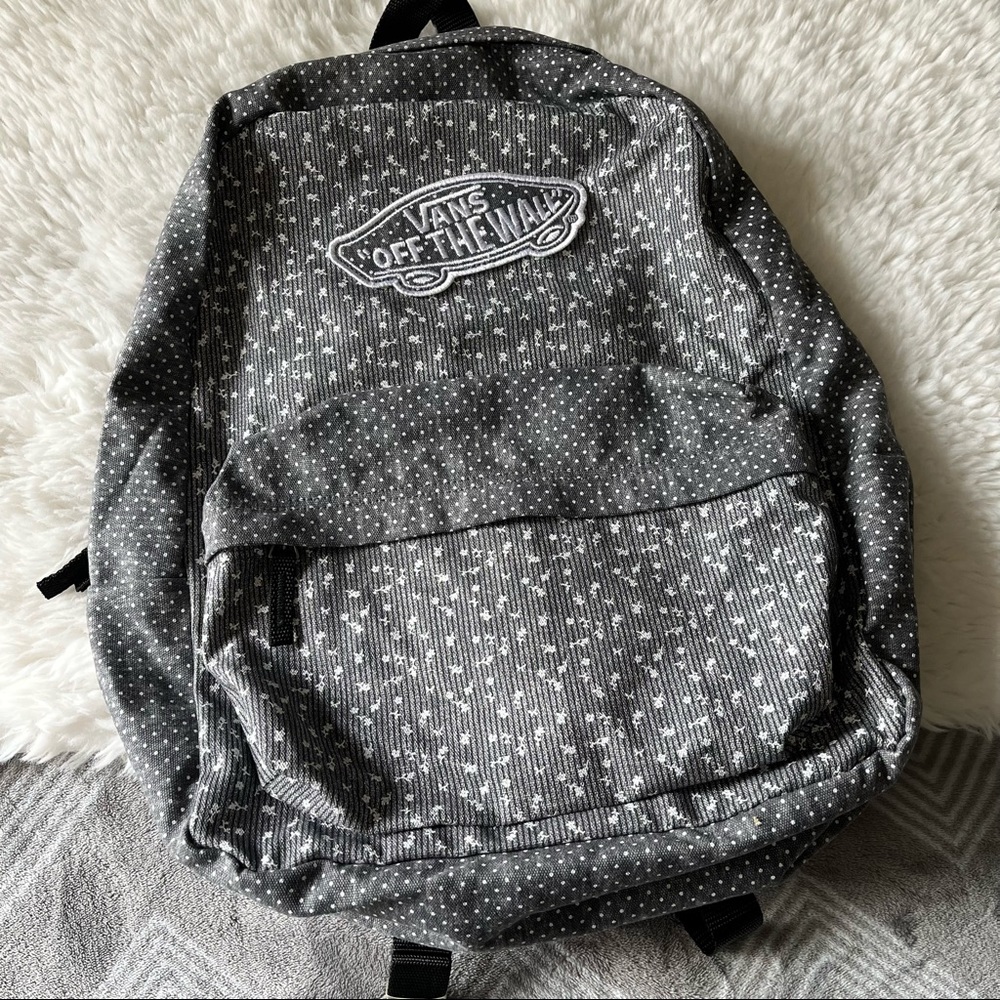 Vans Off The Wall Backpack Gray & White with Polka Dot & Flower Pattern NWOT